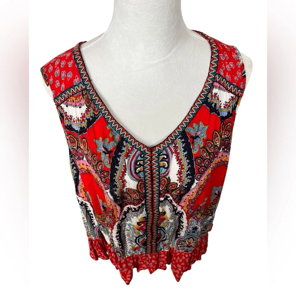 Bila boho Indian floral embroidered mixed print flowy tank XXL casual relaxed - Picture 2 of 8